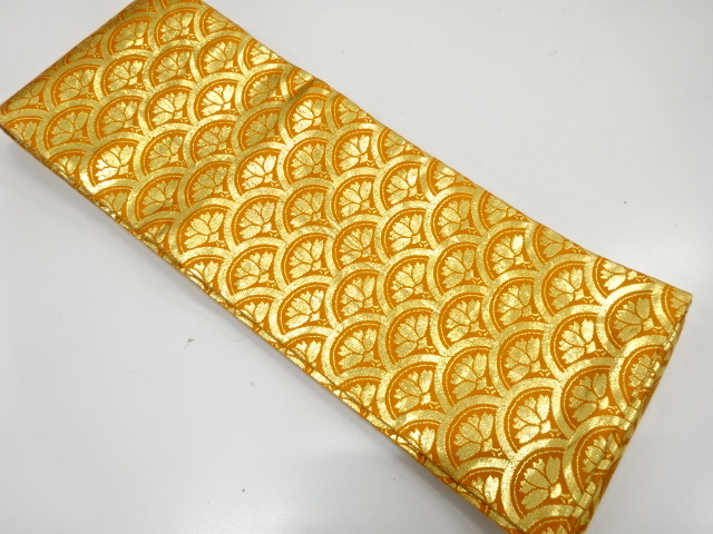 JAPANESE KIMONO / ANTIQUE HANHABA OBI FOR DANCE / WOVEN FLORAL SEIGAIHA